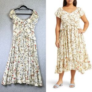 Nordstrom Dress Fit & Flare Women’s L Floral Ruffle Cottagecore Midi Flowy Dress
